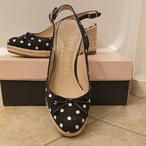 Kate Spade Polka Dot Espadrille Slingback Wedges